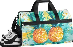 Sport Gym Bag for Women Men with Shoes Compartment & Wet Pocket, Travel Duffel Bag Sport Gym Tote Bags Swimming Yoga Ballet Weekend Overnight Bag Carry on Bag for Airplane (Pineapples 11)