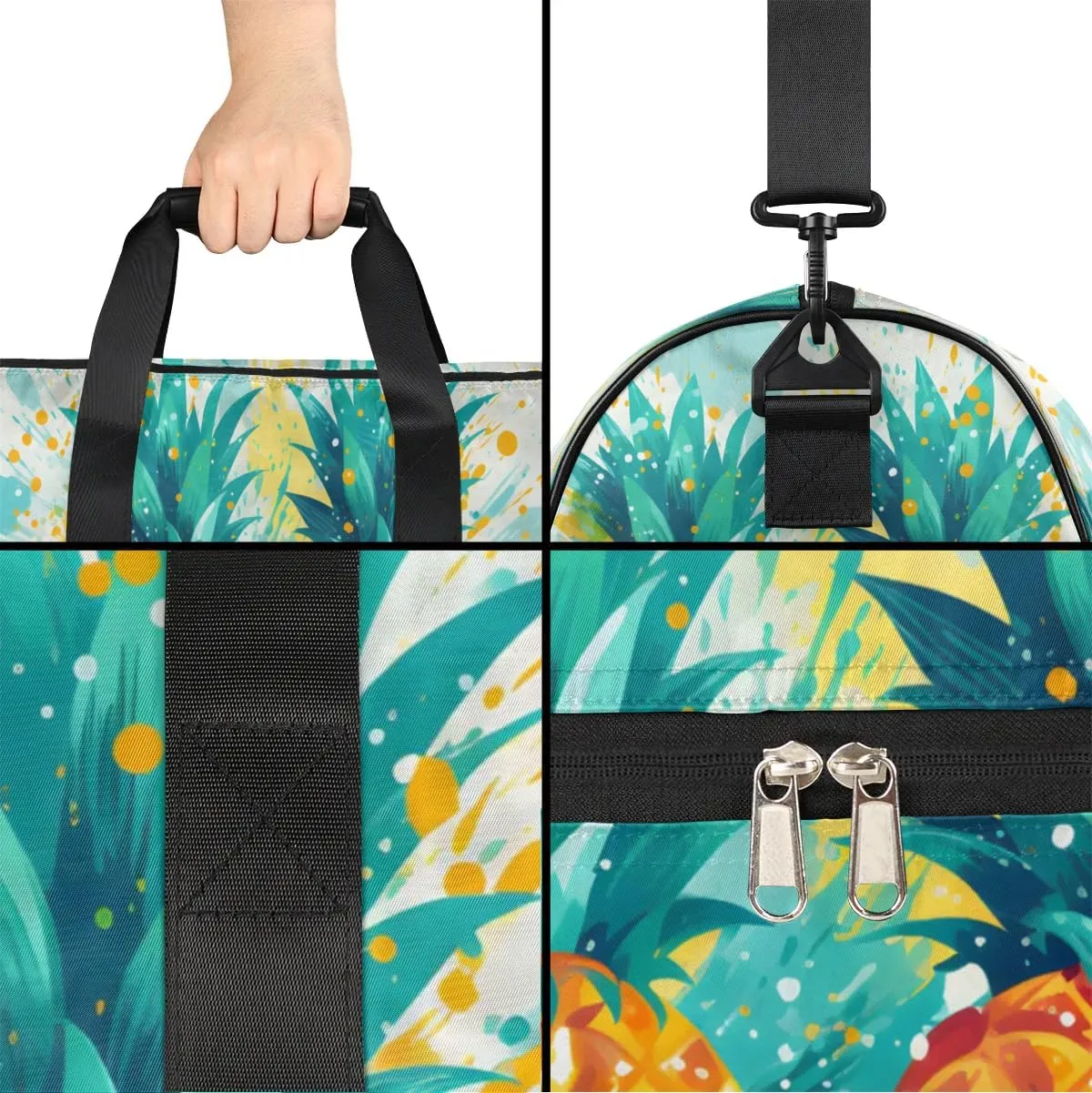 Sport Gym Bag for Women Men with Shoes Compartment & Wet Pocket, Travel Duffel Bag Sport Gym Tote Bags Swimming Yoga Ballet Weekend Overnight Bag Carry on Bag for Airplane (Pineapples 11)
