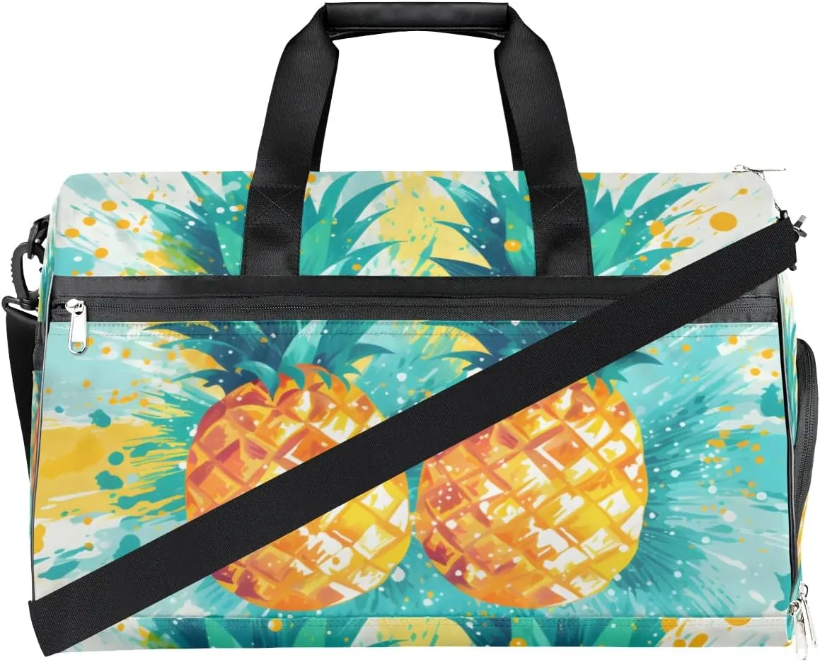Sport Gym Bag for Women Men with Shoes Compartment & Wet Pocket, Travel Duffel Bag Sport Gym Tote Bags Swimming Yoga Ballet Weekend Overnight Bag Carry on Bag for Airplane (Pineapples 11)