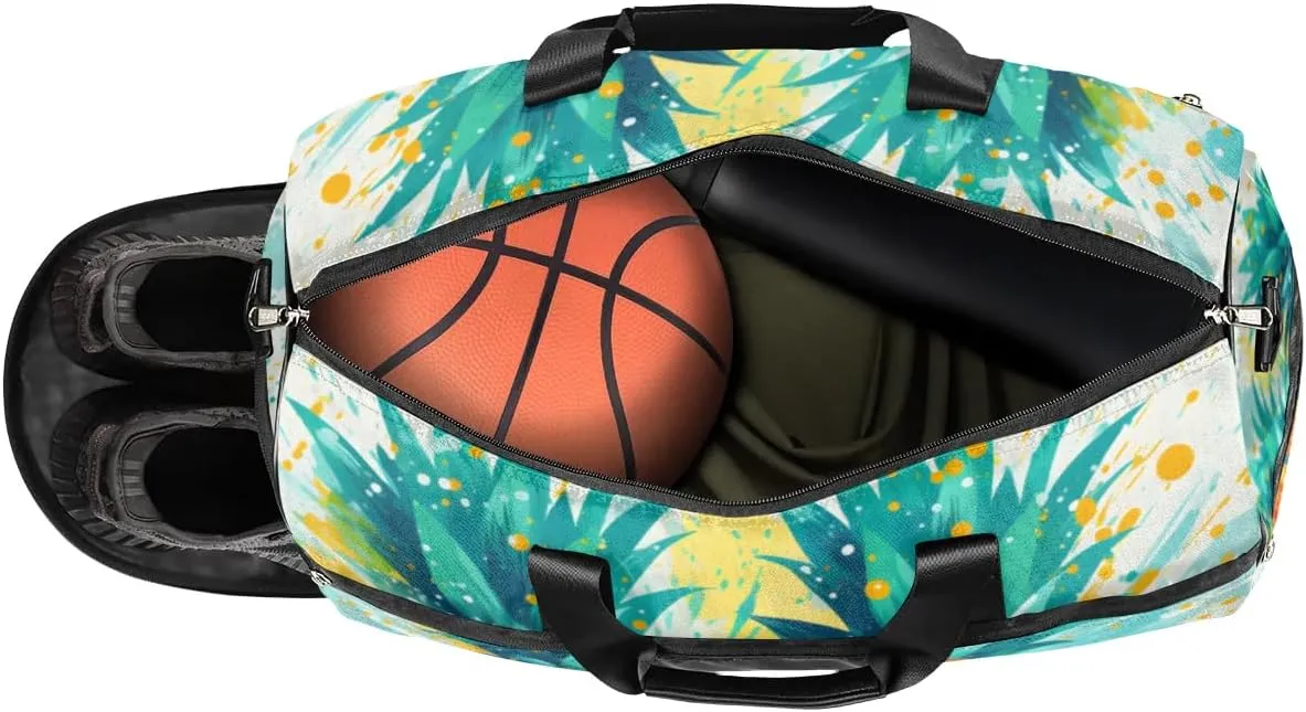 Sport Gym Bag for Women Men with Shoes Compartment & Wet Pocket, Travel Duffel Bag Sport Gym Tote Bags Swimming Yoga Ballet Weekend Overnight Bag Carry on Bag for Airplane (Pineapples 11)