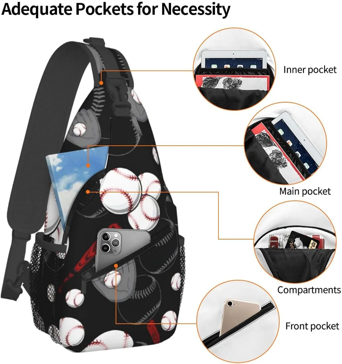 Sports Baseball Glove Bat Chest Bags Crossbody Sling Bag Shoulder Bag Travel Hiking Daypack For Men Women