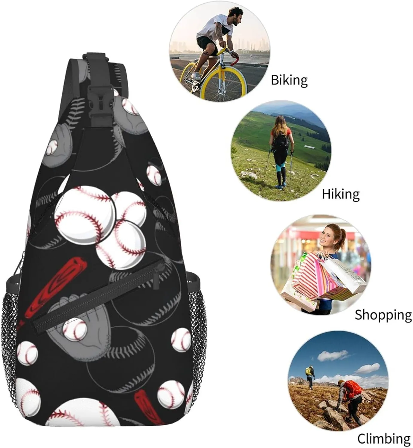 Sports Baseball Glove Bat Chest Bags Crossbody Sling Bag Shoulder Bag Travel Hiking Daypack For Men Women