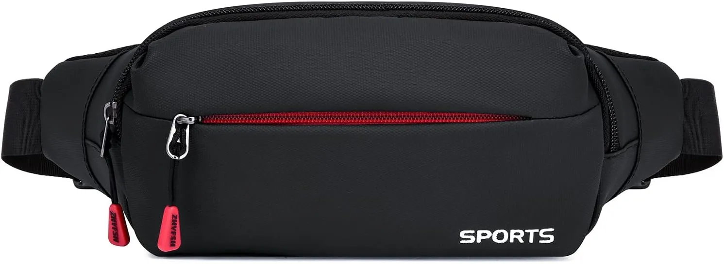 Sports Waist Pack Fanny Pack: Bumbag Beltbag Fannie Pack Waterresistant Adjustable 4-Zipper Pockets for Running Walking Hiking Traveling Biking Outdoor Man Woman Black(Small)