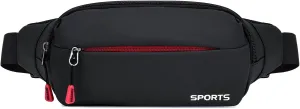 Sports Waist Pack Fanny Pack: Bumbag Beltbag Fannie Pack Waterresistant Adjustable 4-Zipper Pockets for Running Walking Hiking Traveling Biking Outdoor Man Woman Black(Small)