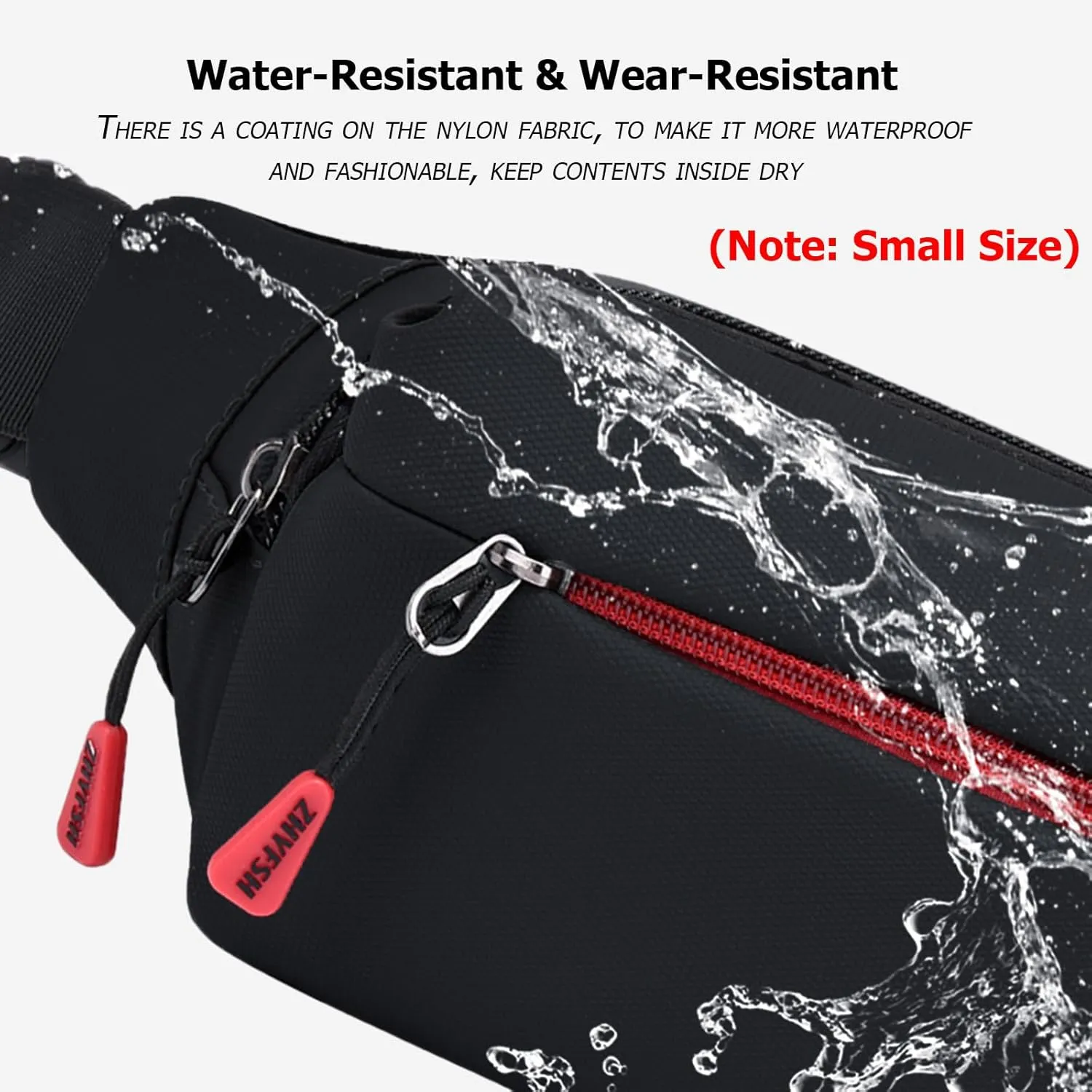 Sports Waist Pack Fanny Pack: Bumbag Beltbag Fannie Pack Waterresistant Adjustable 4-Zipper Pockets for Running Walking Hiking Traveling Biking Outdoor Man Woman Black(Small)