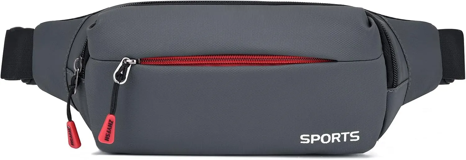Sports Waist Pack Fanny Pack: Bumbag Beltbag Fannie Pack Waterresistant Adjustable 4-Zipper Pockets for Running Walking Hiking Traveling Biking Outdoor Man Woman Gray(Small)