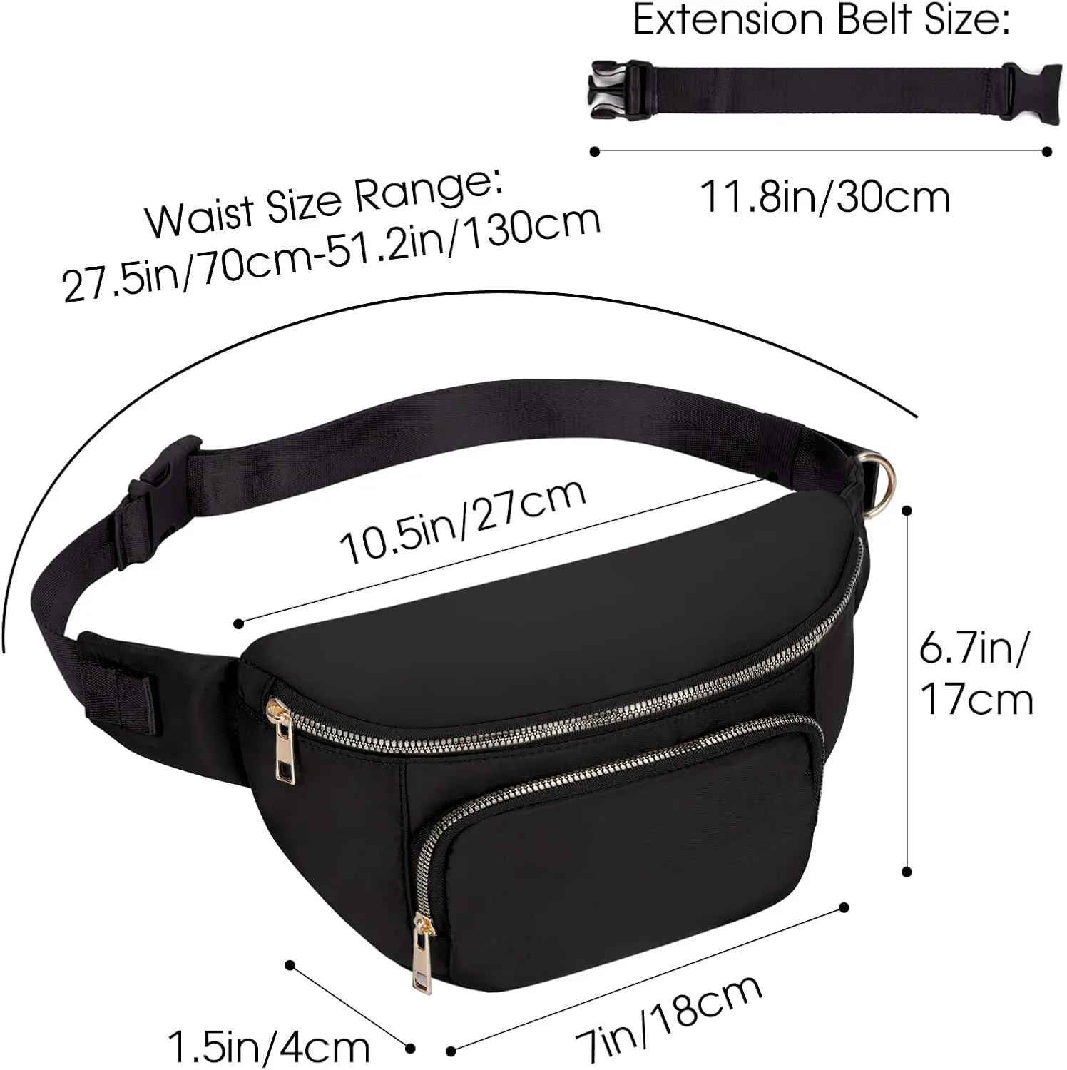 sportsnew Fanny Packs for Women,Large Waist Pack with Extra Extension Belt,Fashion Crossbody Belt Bags for Travel Walking Running Hiking Black