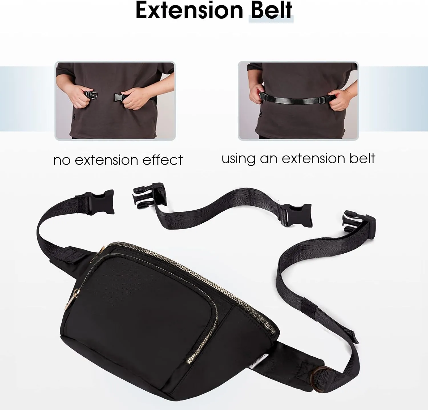 sportsnew Fanny Packs for Women,Large Waist Pack with Extra Extension Belt,Fashion Crossbody Belt Bags for Travel Walking Running Hiking Black