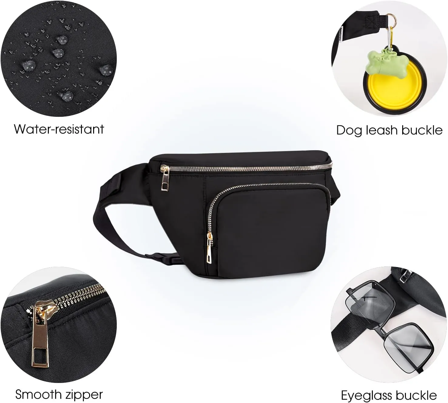 sportsnew Fanny Packs for Women,Large Waist Pack with Extra Extension Belt,Fashion Crossbody Belt Bags for Travel Walking Running Hiking Black