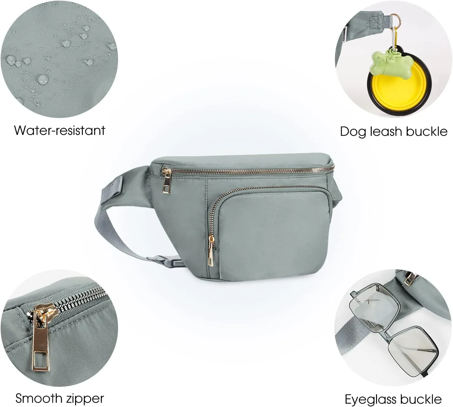 sportsnew Fanny Packs for Women,Large Waist Pack with Extra Extension Belt,Fashion Crossbody Belt Bags for Travel Walking Running Hiking Grey
