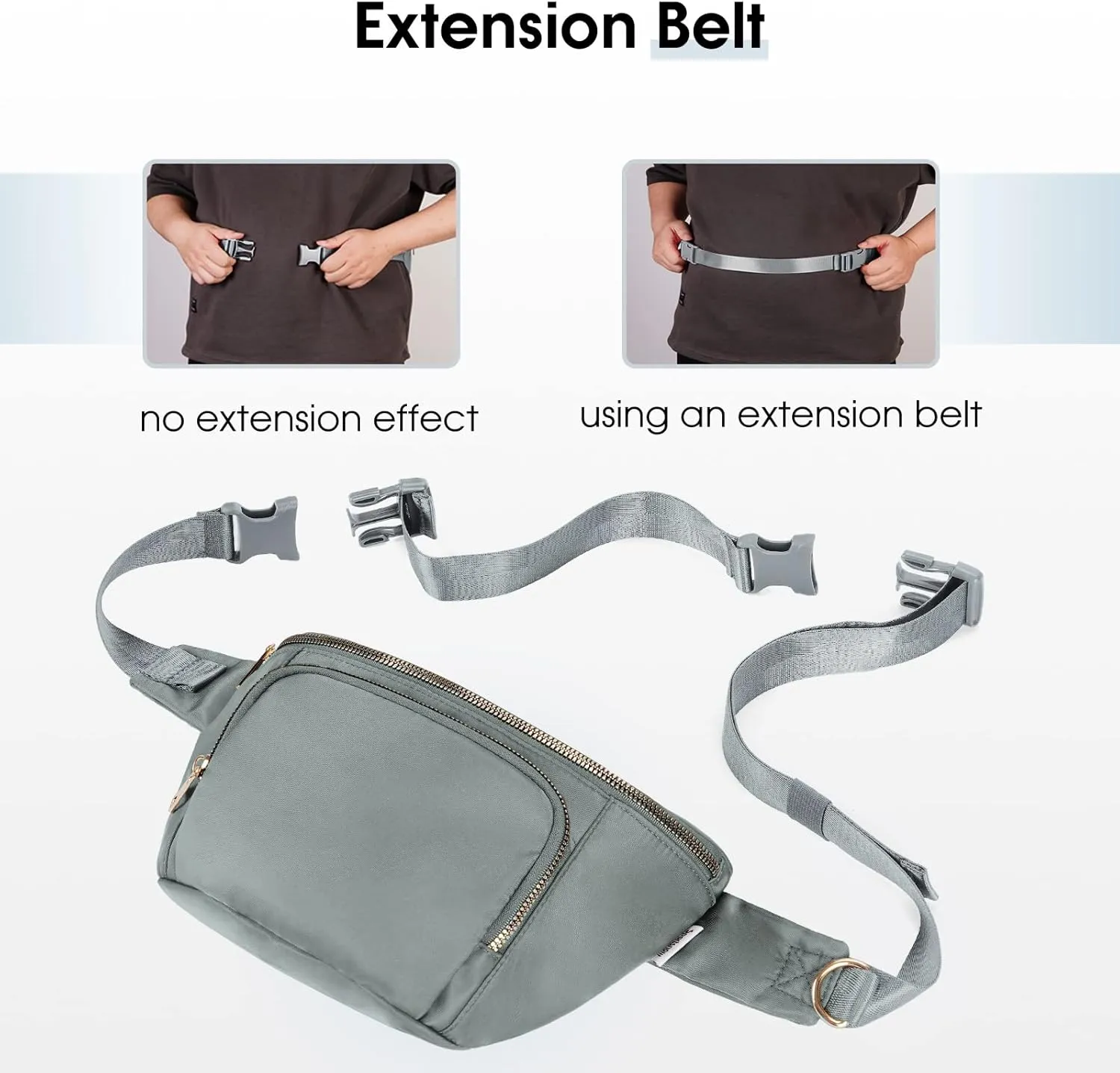 sportsnew Fanny Packs for Women,Large Waist Pack with Extra Extension Belt,Fashion Crossbody Belt Bags for Travel Walking Running Hiking Grey