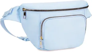 sportsnew Fanny Packs for Women,Large Waist Pack with Extra Extension Belt,Fashion Crossbody Belt Bags for Travel Walking Running Hiking, Light Blue, patent pending