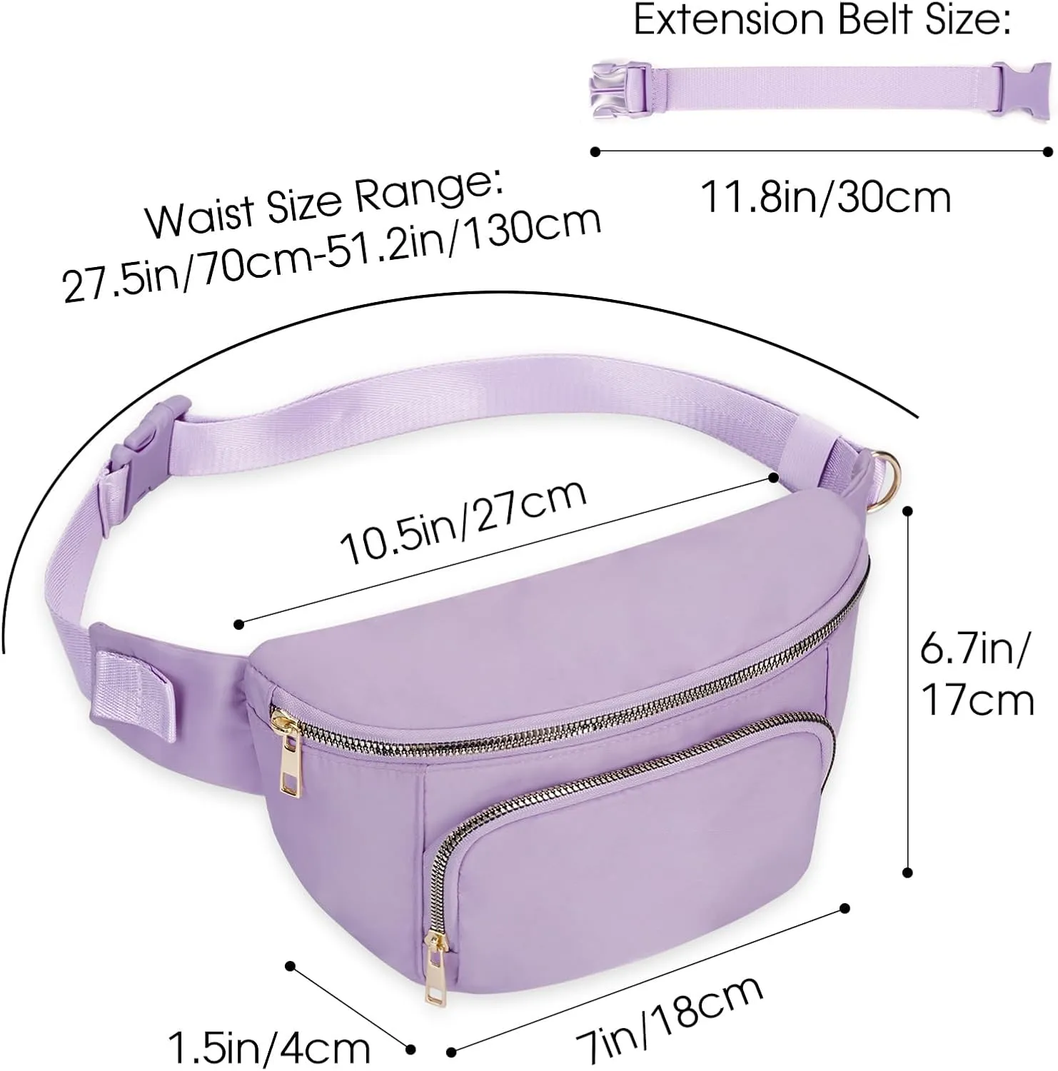 sportsnew Fanny Packs for Women,Large Waist Pack with Extra Extension Belt,Fashion Crossbody Belt Bags for Travel Walking Running Hiking, Purple, patent pending