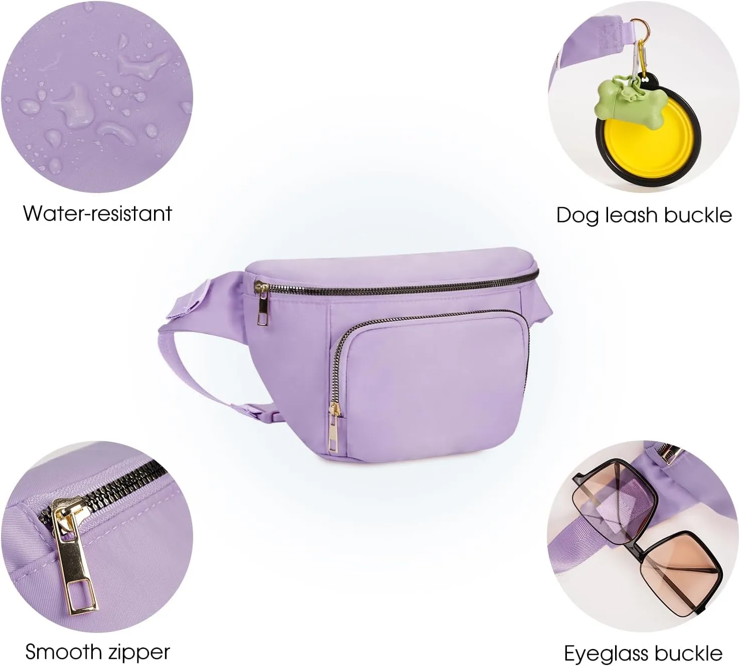 sportsnew Fanny Packs for Women,Large Waist Pack with Extra Extension Belt,Fashion Crossbody Belt Bags for Travel Walking Running Hiking, Purple, patent pending