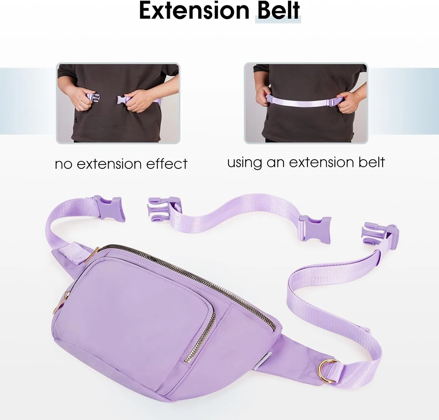 sportsnew Fanny Packs for Women,Large Waist Pack with Extra Extension Belt,Fashion Crossbody Belt Bags for Travel Walking Running Hiking, Purple, patent pending