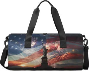 Statue Of Liberty American Flag Travel Duffel Bag Independence Day Sports Gym Bag Men Women Sports Travel Luggage Bag 17.6”×9”×9 “ Duffel Bag Weekend Overnight Gym Bag Nvenient For Carrying