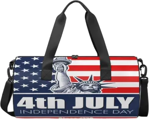 Statue Of Liberty Usa Flag Travel Duffel Bag Independence Day Sports Gym Bag Men Women Sports Travel Luggage Bag 17.6”×9”×9 “ Duffel Bag Weekend Overnight Gym Bag Nvenient For Carrying