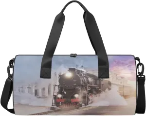 Steam Train Travel Duffel Bag Steam Engine Train Sports Gym Bag Men Women Sports Travel Luggage Bag 17.6”×9”×9 “ Duffel Bag Weekend Overnight Gym Bag Nvenient For Carrying