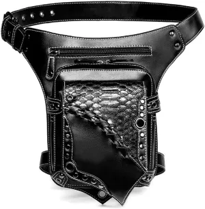 Steampunk Fanny Pack Waist Bag Thigh Holster Purse Gothic Leather Shoulder Crossbody Travel Bag Girl Messenger Bag Black
