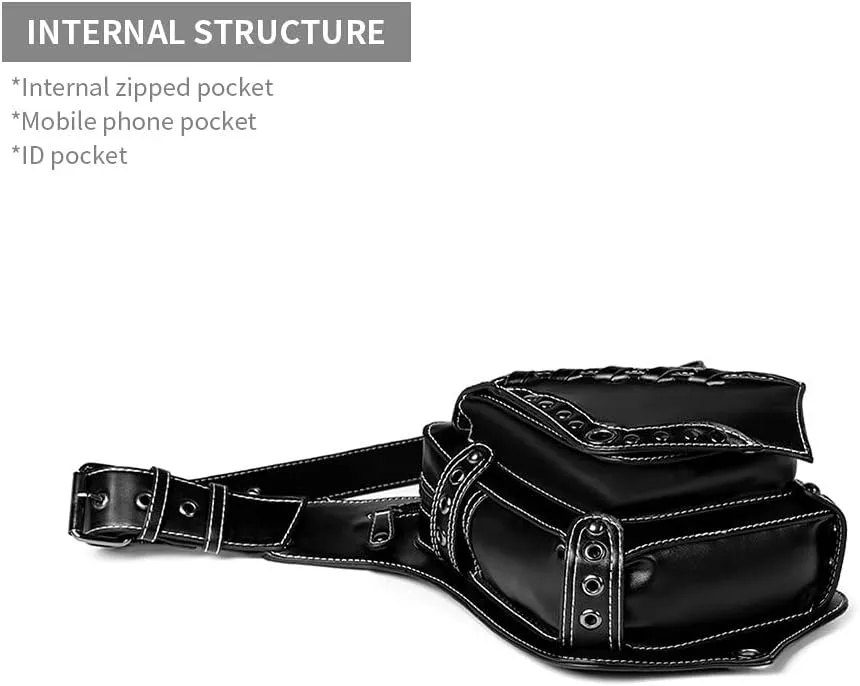 Steampunk Fanny Pack Waist Bag Thigh Holster Purse Gothic Leather Shoulder Crossbody Travel Bag Girl Messenger Bag Black