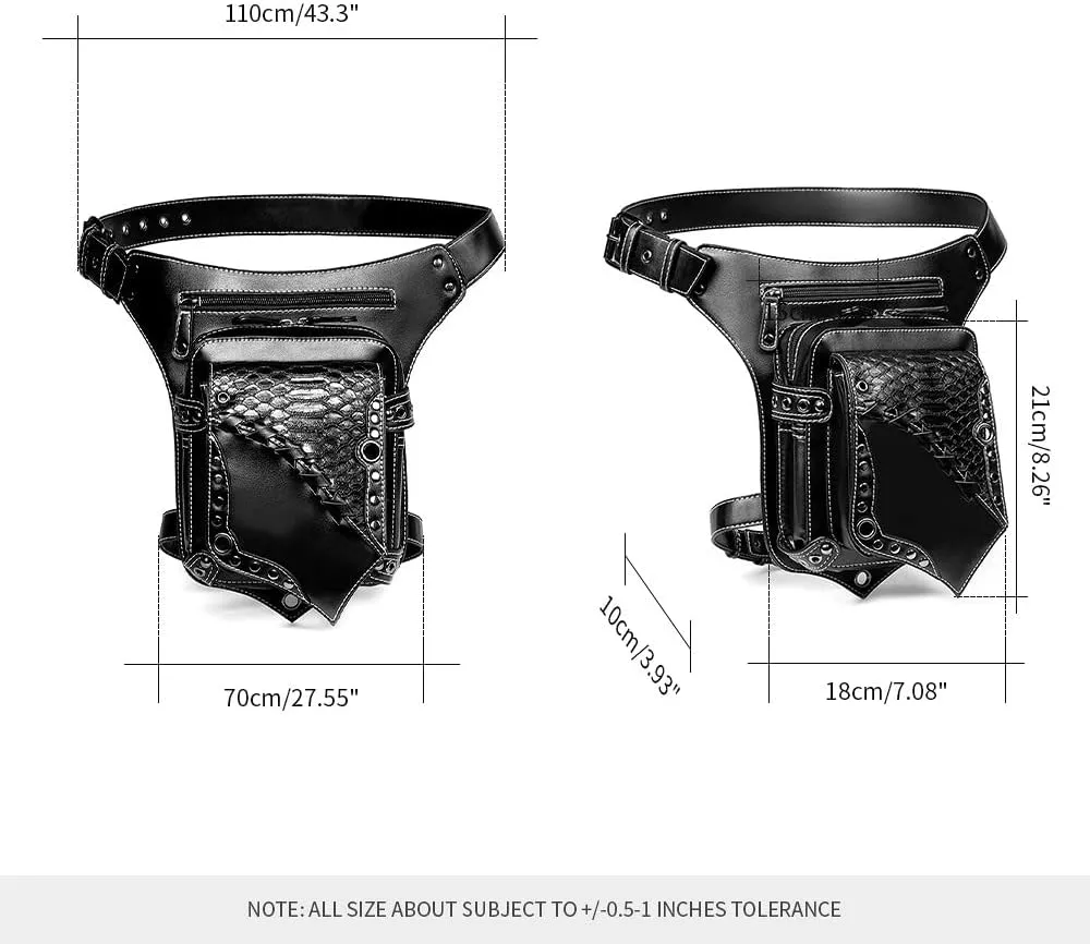 Steampunk Fanny Pack Waist Bag Thigh Holster Purse Gothic Leather Shoulder Crossbody Travel Bag Girl Messenger Bag Black