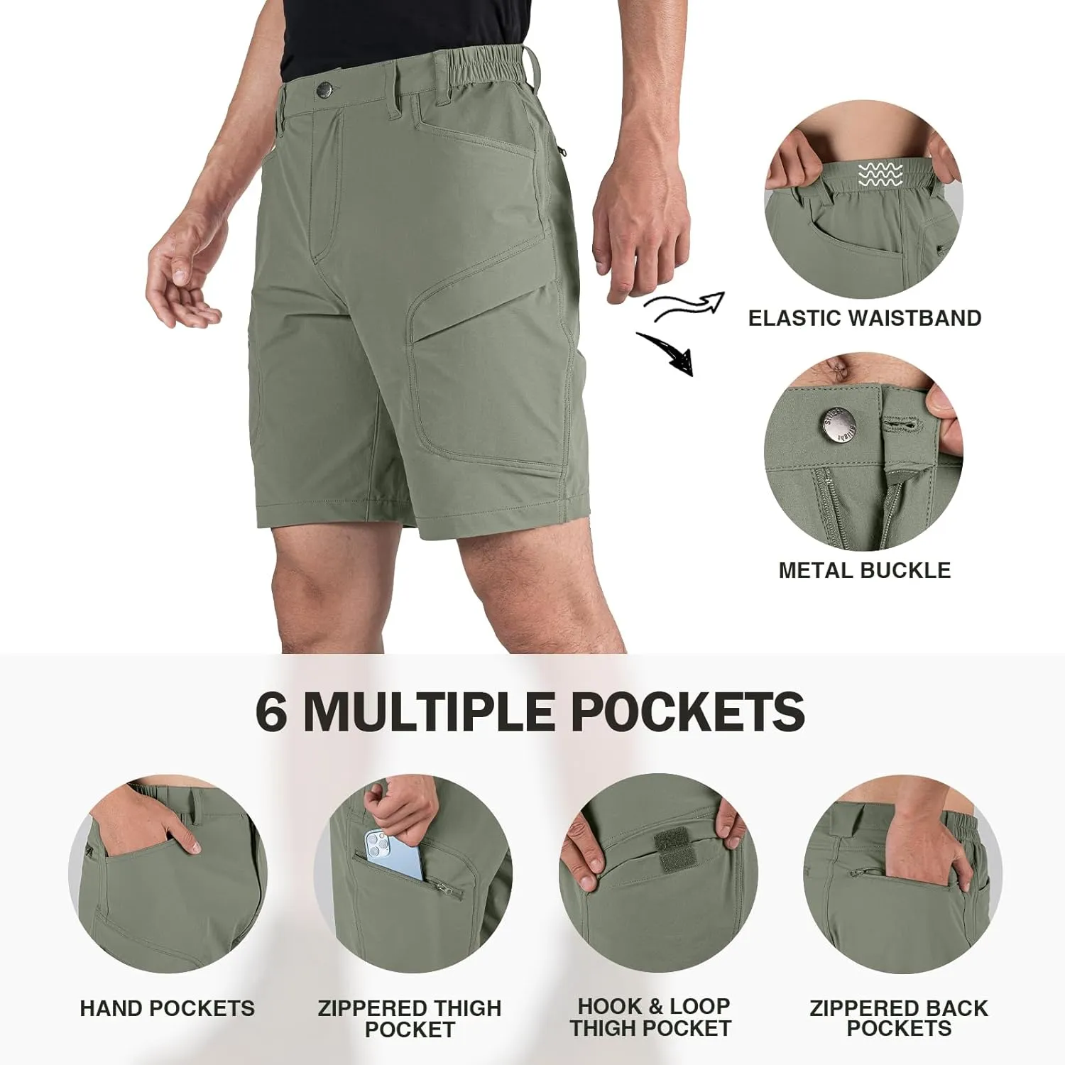 Stlight Men's Hiking Cargo Shorts Quick Dry Lightweight Tactical Shorts with Multi Pocket for Camping Fishing Golf