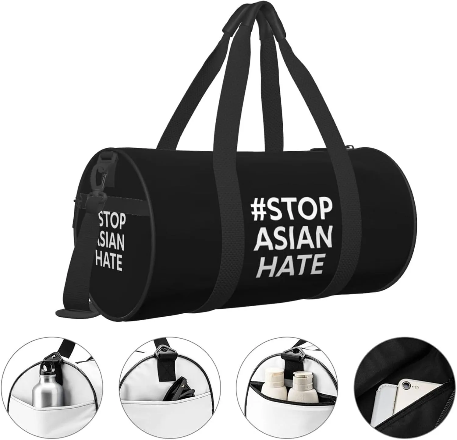 Stop Asian Hate Luggage Bags Round Large Capacity Foldable Duffel Bag