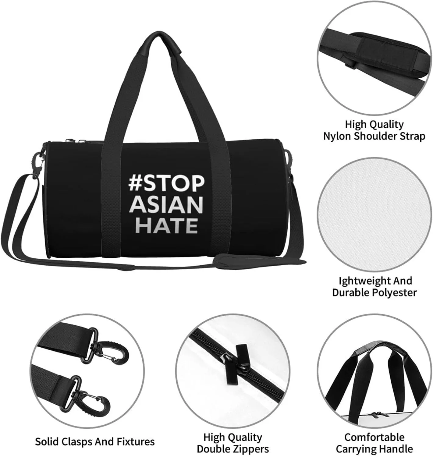 Stop Asian Hate Luggage Bags Round Large Capacity Foldable Duffel Bag
