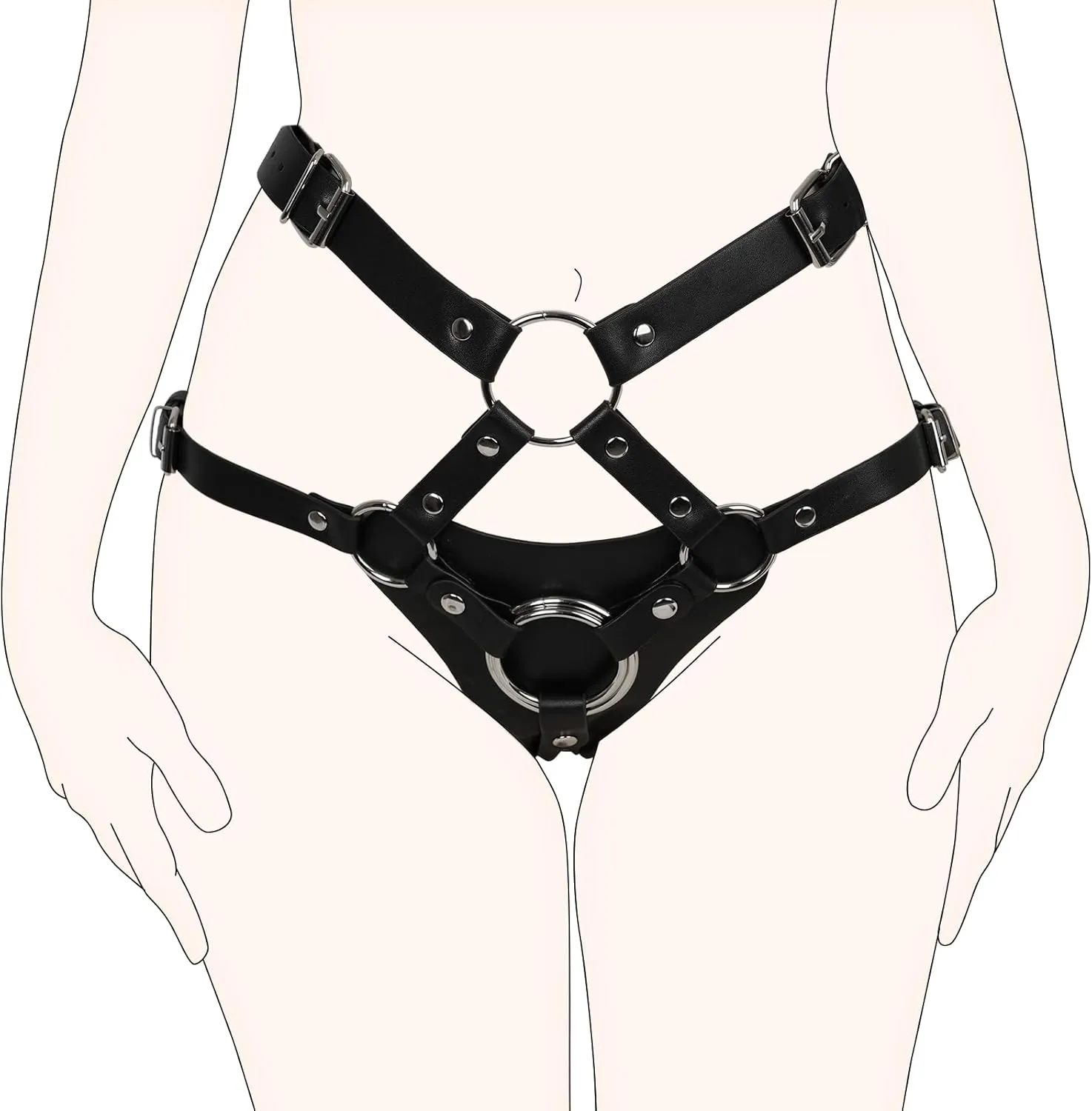 Strap On Harness for Women Lesbians Pegging Men, High Waisted BDSM Hip Bondage Sex Restraints Strapon Dildo Leather Strap Belt Toy for Couple Gay Sissy Pleasure, Black