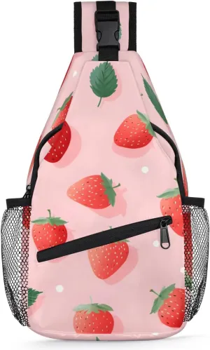 Strawberry Leaves Sling Bag for Women Men, Waterproof Crossbody Sling Backpack Travel Outdoor Sports Chest Bag