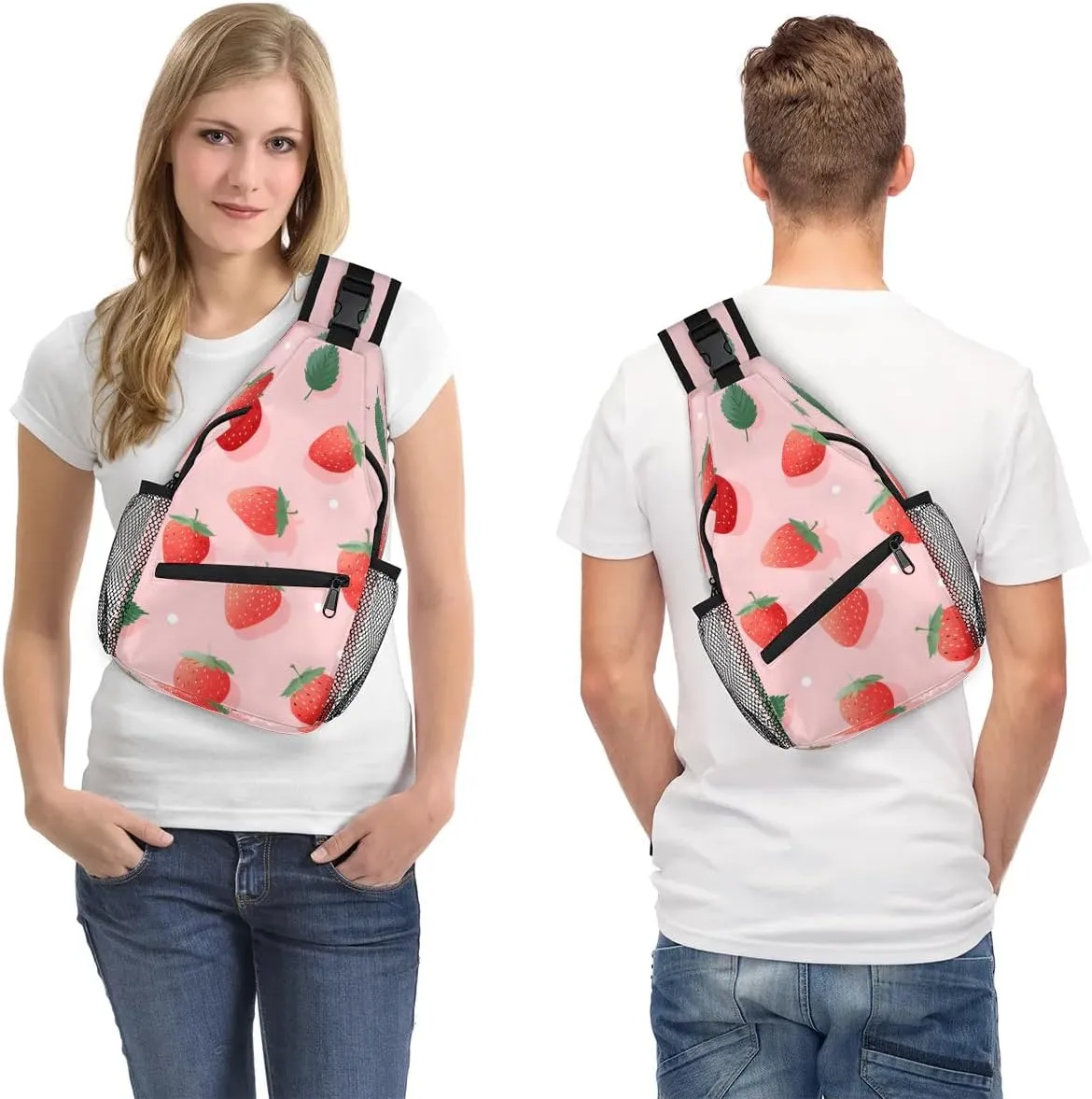 Strawberry Leaves Sling Bag for Women Men, Waterproof Crossbody Sling Backpack Travel Outdoor Sports Chest Bag