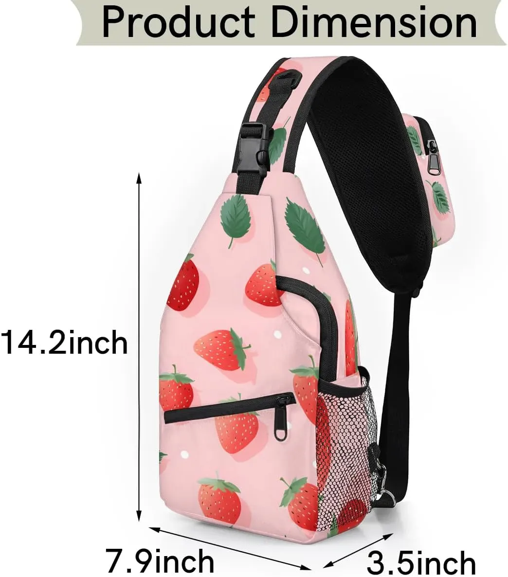 Strawberry Leaves Sling Bag for Women Men, Waterproof Crossbody Sling Backpack Travel Outdoor Sports Chest Bag