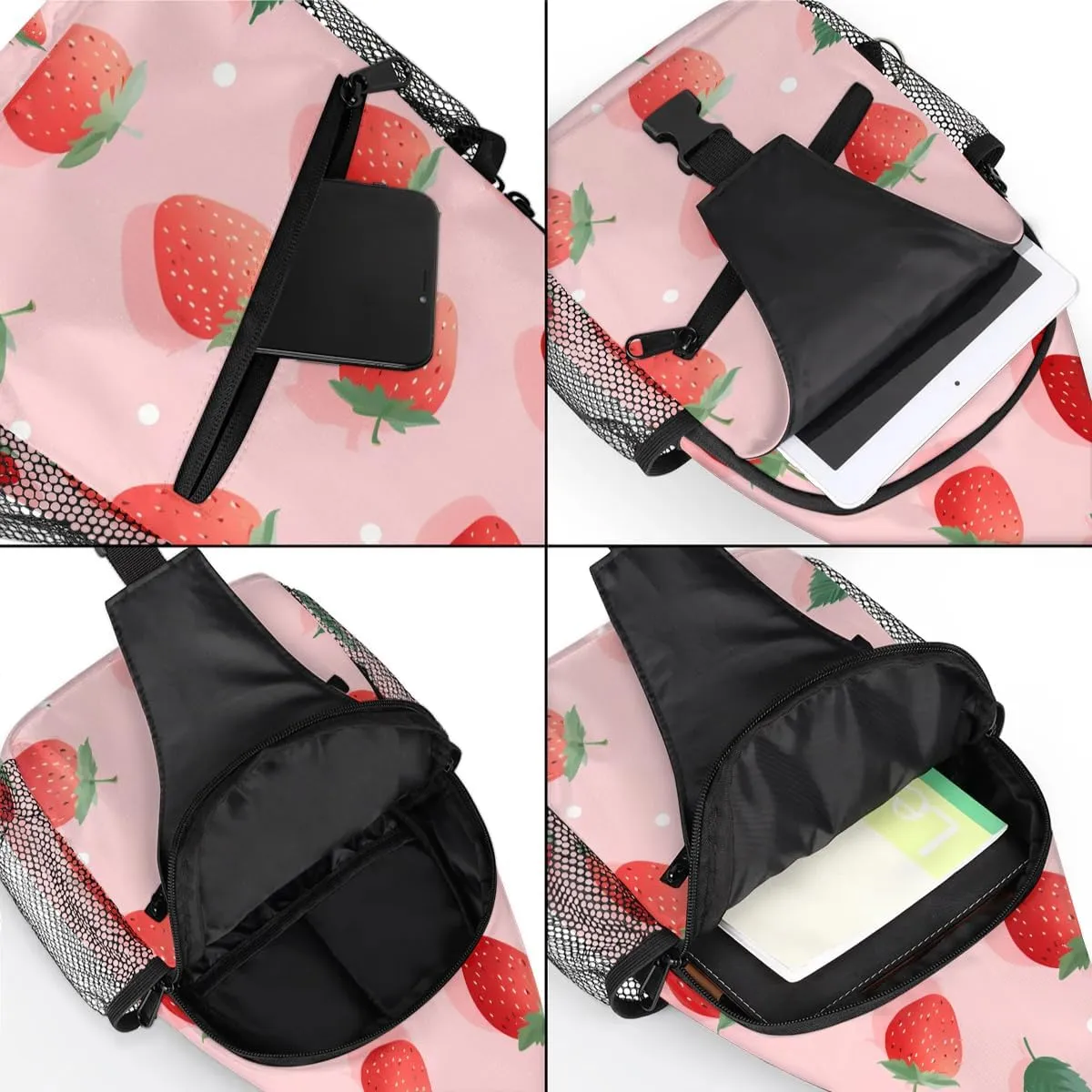 Strawberry Leaves Sling Bag for Women Men, Waterproof Crossbody Sling Backpack Travel Outdoor Sports Chest Bag