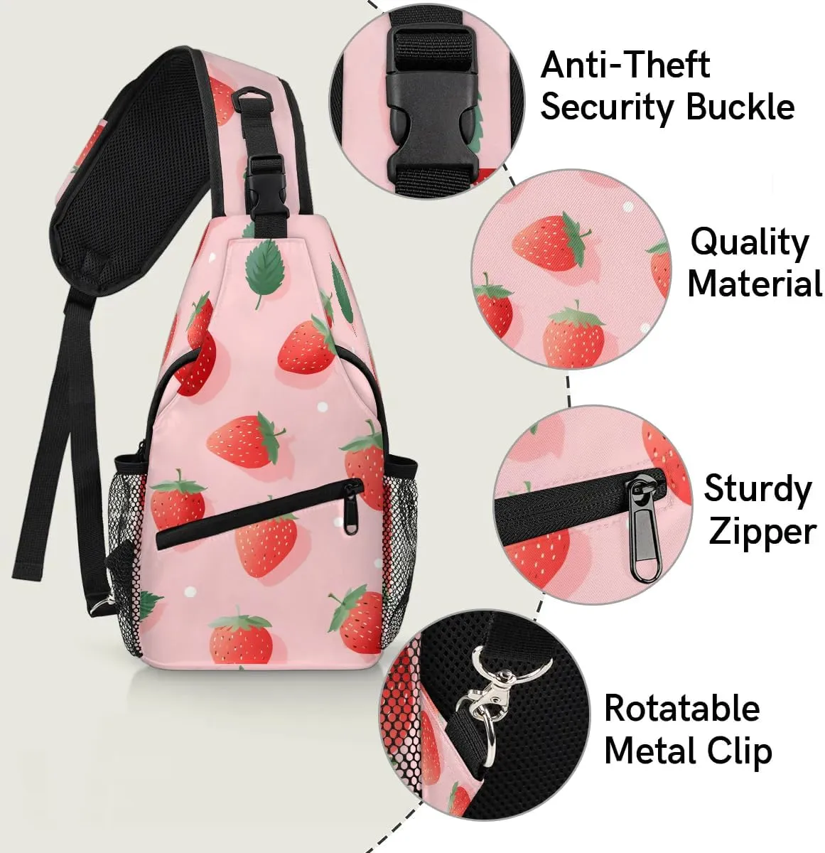 Strawberry Leaves Sling Bag for Women Men, Waterproof Crossbody Sling Backpack Travel Outdoor Sports Chest Bag