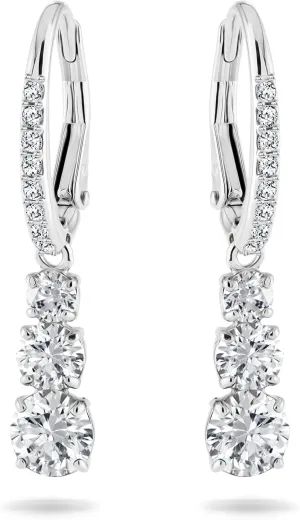 Swarovski Stilla Attract Trilogy Drop Pierced Earrings with White Crystals on a Rhodium Plated Setting with Hinged Closure
