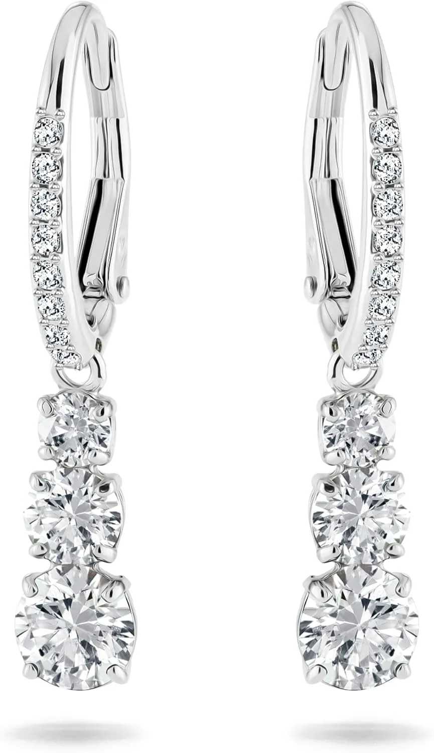 Swarovski Stilla Attract Trilogy Drop Pierced Earrings with White Crystals on a Rhodium Plated Setting with Hinged Closure