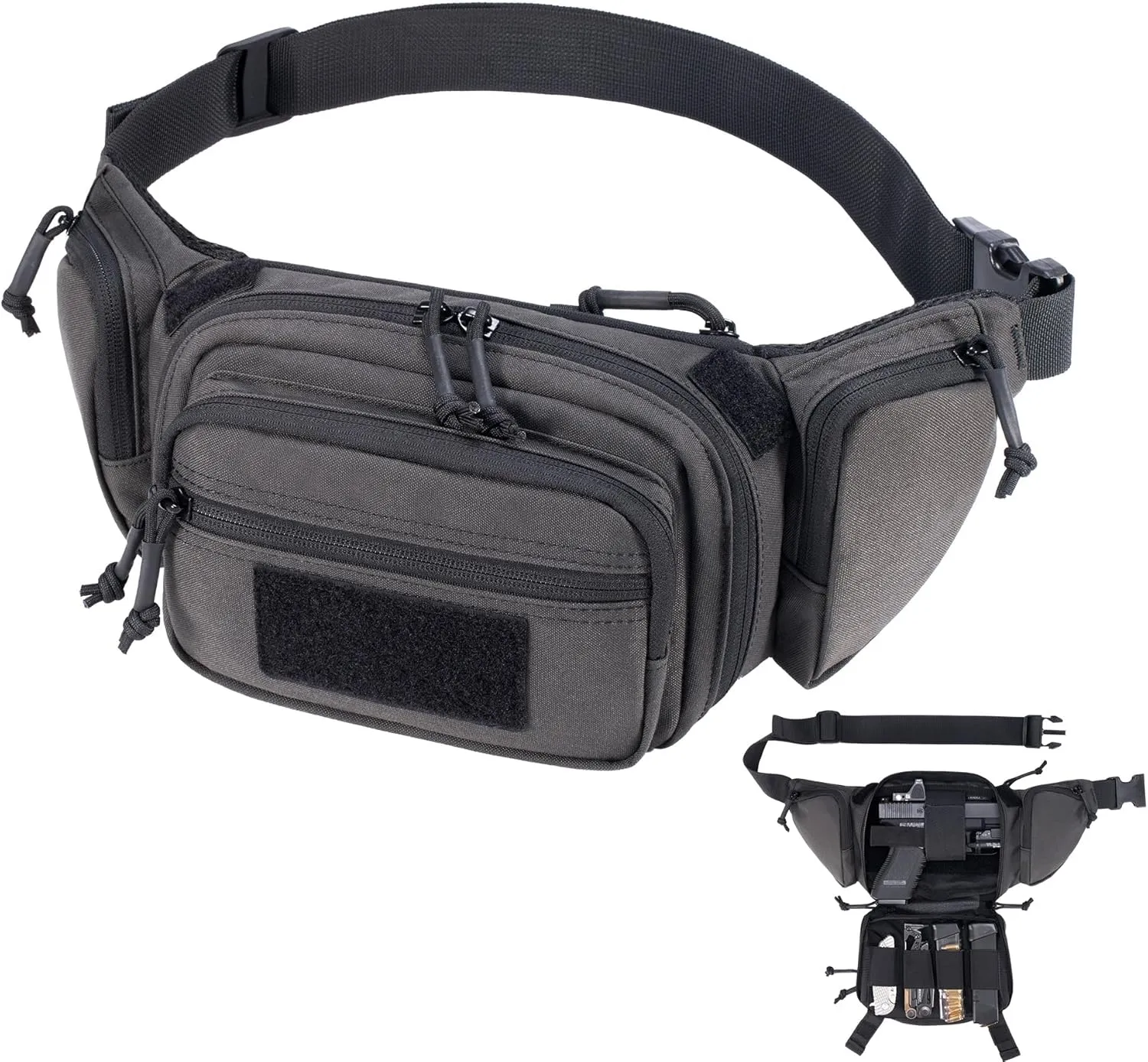 Tactical Fanny Pack CCW Gun Waist Bag for Men and Women with Pistol Holster, Low Profile Concealed Carry Everyday Hip Pack for Hiking Travel Outdoor Running Hunting, Dark Grey