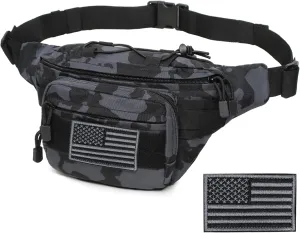Tactical Fanny Pack, Military Waist Bag Hip Belt Bumbag Utility Bags for Outdoor Hiking Climbing Fishing with U.S Patch (1 Pack BlackCAIM0-A)