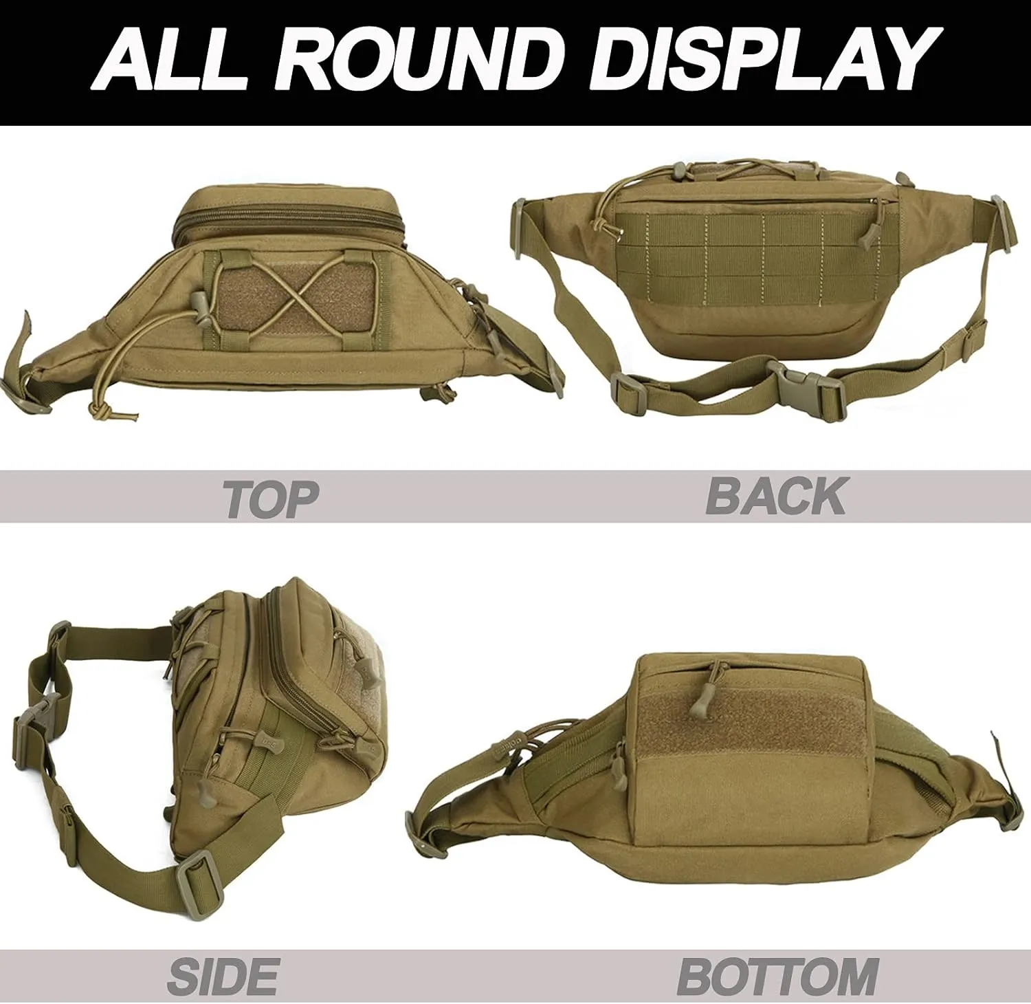 Tactical Fanny Pack, Military Waist Bag Hip Belt Bumbag Utility Bags for Outdoor Hiking Climbing Fishing with U.S Patch (1 Pack BlackCAIM0-A)