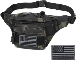 Tactical Fanny Pack, Military Waist Bag Hip Belt Bumbag Utility Bags for Outdoor Hiking Climbing Fishing with U.S Patch (1 Pack GrayCAIM0-A)