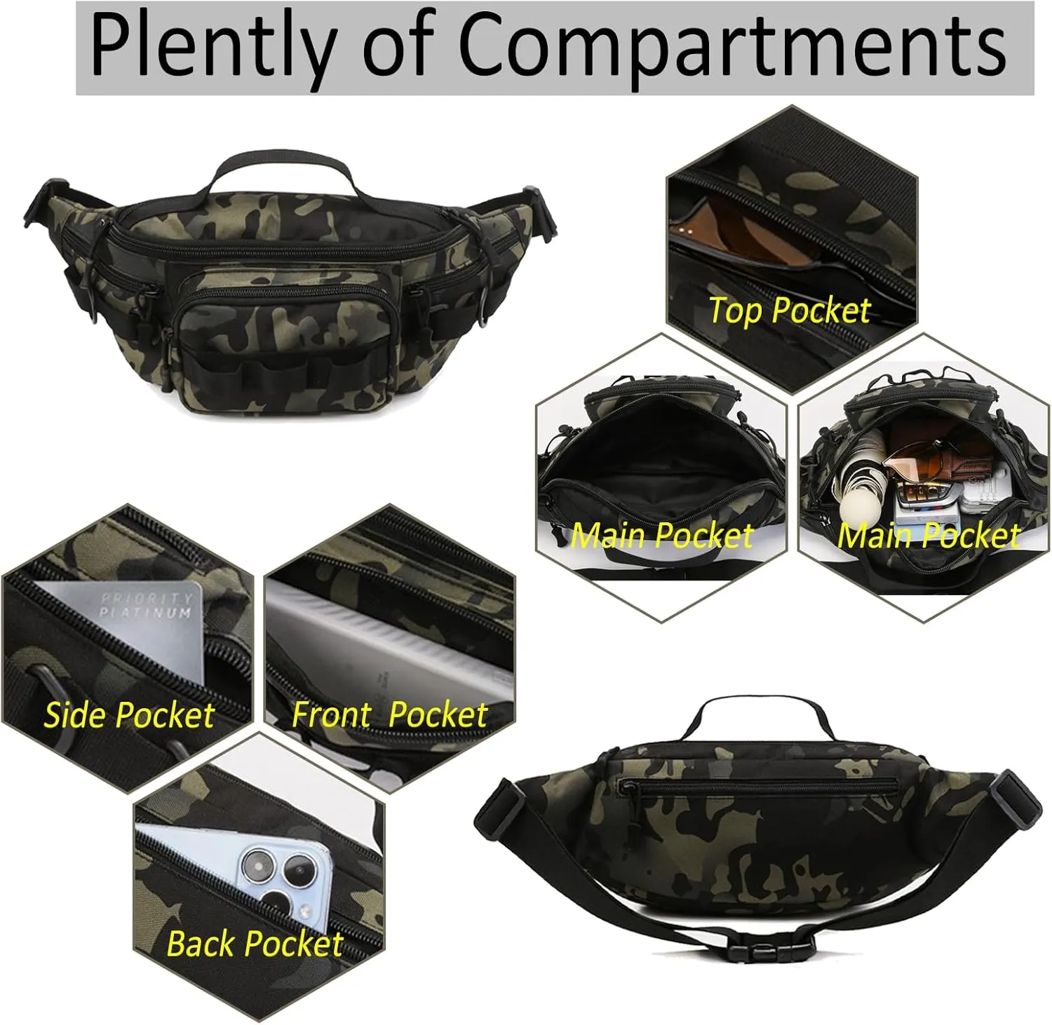 Tactical Fanny Pack,Small Fishing Tackle Bag Water-Resistant Military Waist Bags Portable Fishing Storage Waist Packs for Outdoor Fly Fishing Hiking Climbing with 2 PCS Mini Carabiners (Tan)