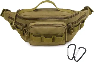 Tactical Fanny Pack,Small Fishing Tackle Bag Water-Resistant Military Waist Bags Portable Fishing Storage Waist Packs for Outdoor Fly Fishing Hiking Climbing with 2 PCS Mini Carabiners (Tan)