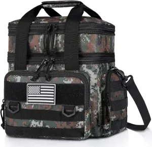 Tactical Lunch Box for Men, Expandable Large Insulated Lunch Bag for Adult, Heavy Duty Double Deck Lunch Cooler Bag Leakproof Waterproof Lunch Tote for Work Office Travel - Camo Green