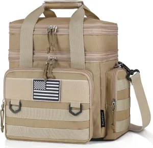 Tactical Lunch Box for Men, Expandable Large Insulated Lunch Bag for Adult, Heavy Duty Double Deck Lunch Cooler Bag Leakproof Waterproof Lunch Tote for Work Office Travel- Sandy