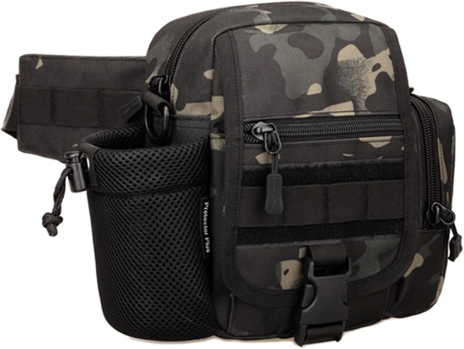 Tactical Waist Bag Fanny Pack for Men Riding Hiking Fishing Bag Multi-Purpose Portable Water Bottle Holder Waterproof 1000D Nylon (Black Camo)
