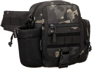 Tactical Waist Bag Fanny Pack for Men Riding Hiking Fishing Bag Multi-Purpose Portable Water Bottle Holder Waterproof 1000D Nylon (Black Camo)