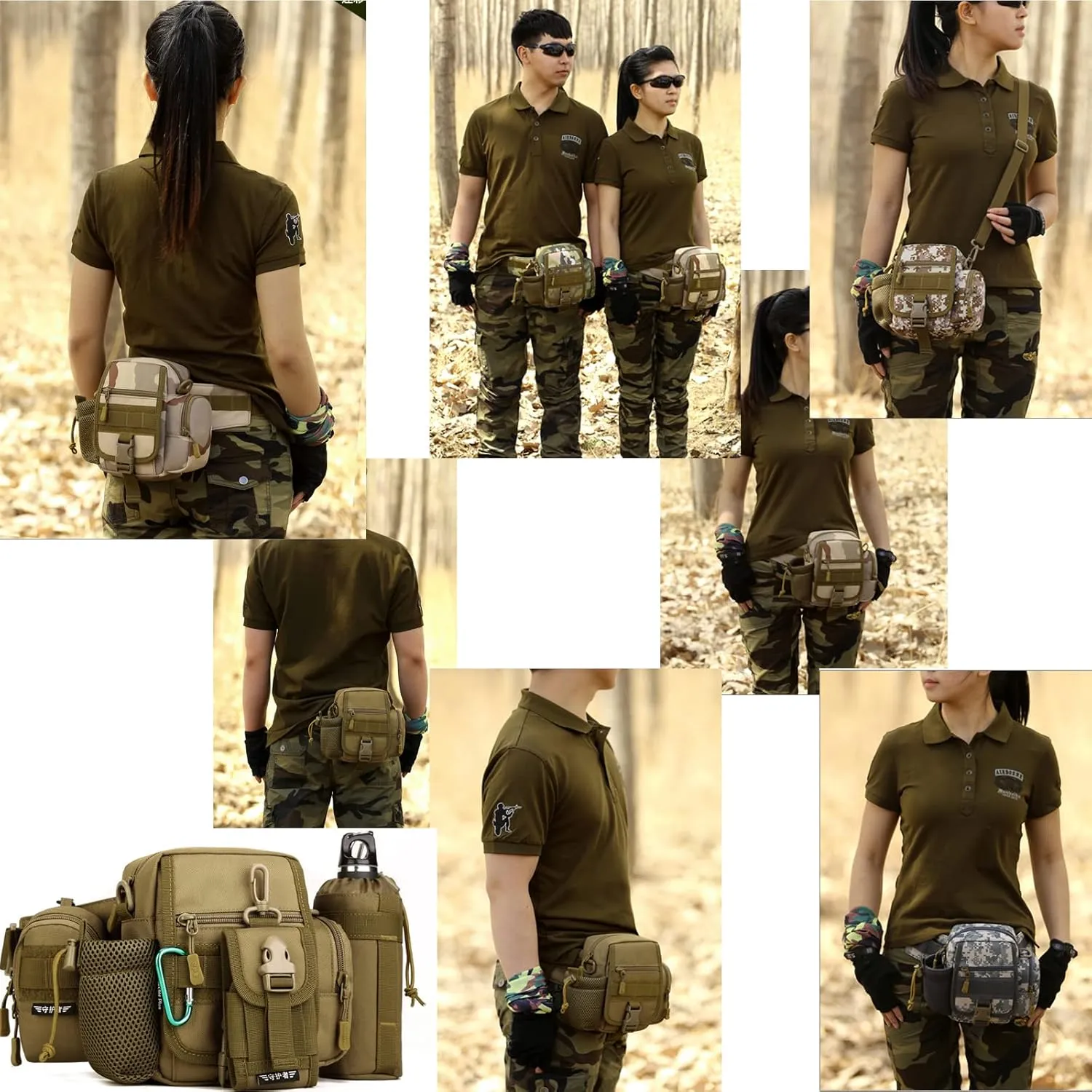 Tactical Waist Bag Fanny Pack for Men Riding Hiking Fishing Bag Multi-Purpose Portable Water Bottle Holder Waterproof 1000D Nylon (Black Camo)
