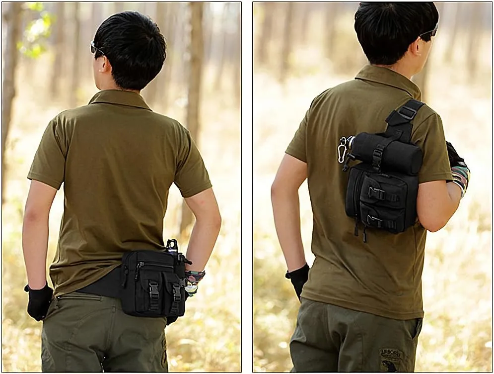 Tactical Waist Pack With Detachable Water Bottle Holder Pocket Fanny Pack & Outdoor Lumbar Bag for Hiking Travelling Climbing Cycling Camping Shopping Hunting Fishing