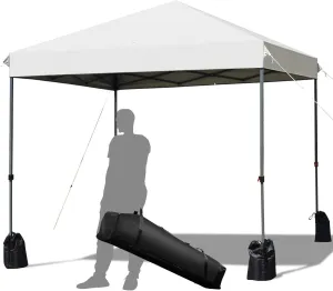 Tangkula 8x8 Ft Pop Up Canopy, Straight Leg Instant Tent Shelter with Wheeled Bag, 4 Sand Bags, 8 Stakes, 4 Ropes, Outdoor Canopy Tent for Camping, Beach, Backyard (White)