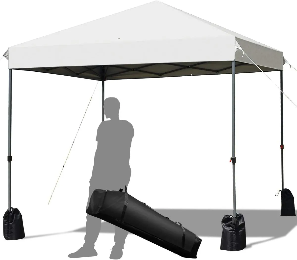 Tangkula 8x8 Ft Pop Up Canopy, Straight Leg Instant Tent Shelter with Wheeled Bag, 4 Sand Bags, 8 Stakes, 4 Ropes, Outdoor Canopy Tent for Camping, Beach, Backyard (White)